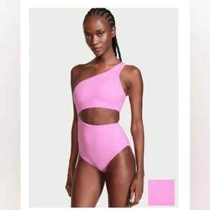 Victorias Secret L Pink One Shoulder Lined Cutout Padded One Piece Swimsuit VS